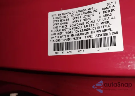 2019 Honda Civic Si from USA, damaged, VIN 2HGFC3A56KH752234